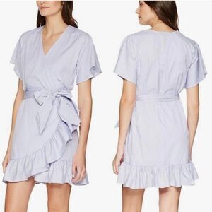 Romeo & Juliet Couture pin stripe V neck ruffle hem mini wrap dress ( M)